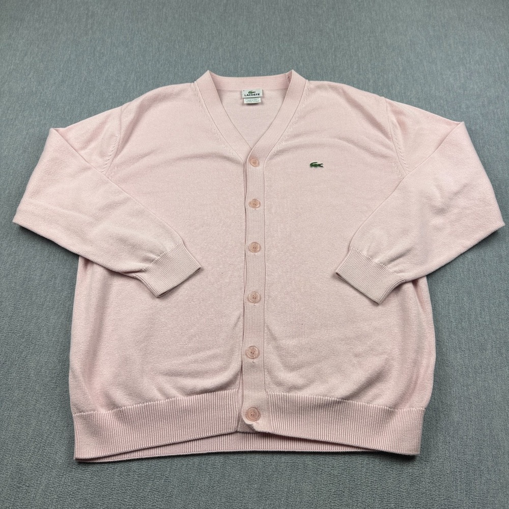 Vintage Lacoste Cardigan Mens 6 XL Pink Sweater Button Front Cotton Knit Grandpa